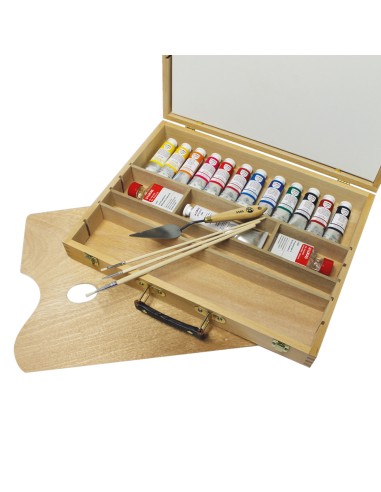 CASSETTA IN LEGNO CON COLORI AD OLIO...